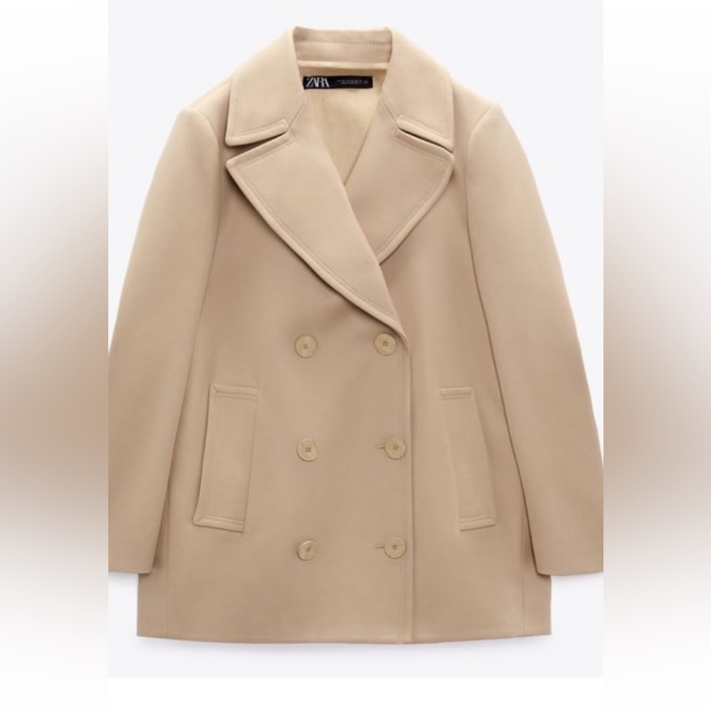 NWT Zara size M double breasted short coat in khaki